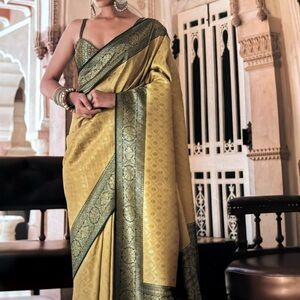 Yellow & Green Silk Saree Sari Indian
